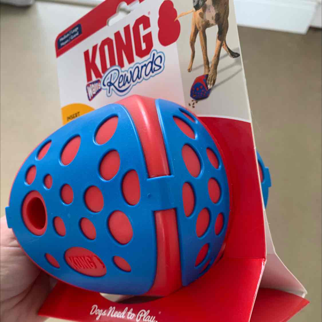 KONG Rewards Wally Dog Treat Dispenser Toy Blue/Red Medium/Large