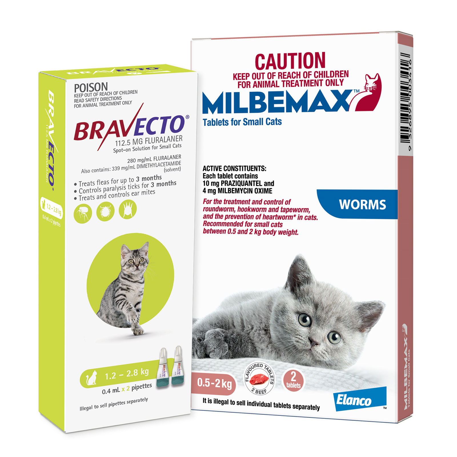 Bravecto Spot On Milbemax Allwormer Bundle For Cats 1 2 2kg 2 Pack 73 42