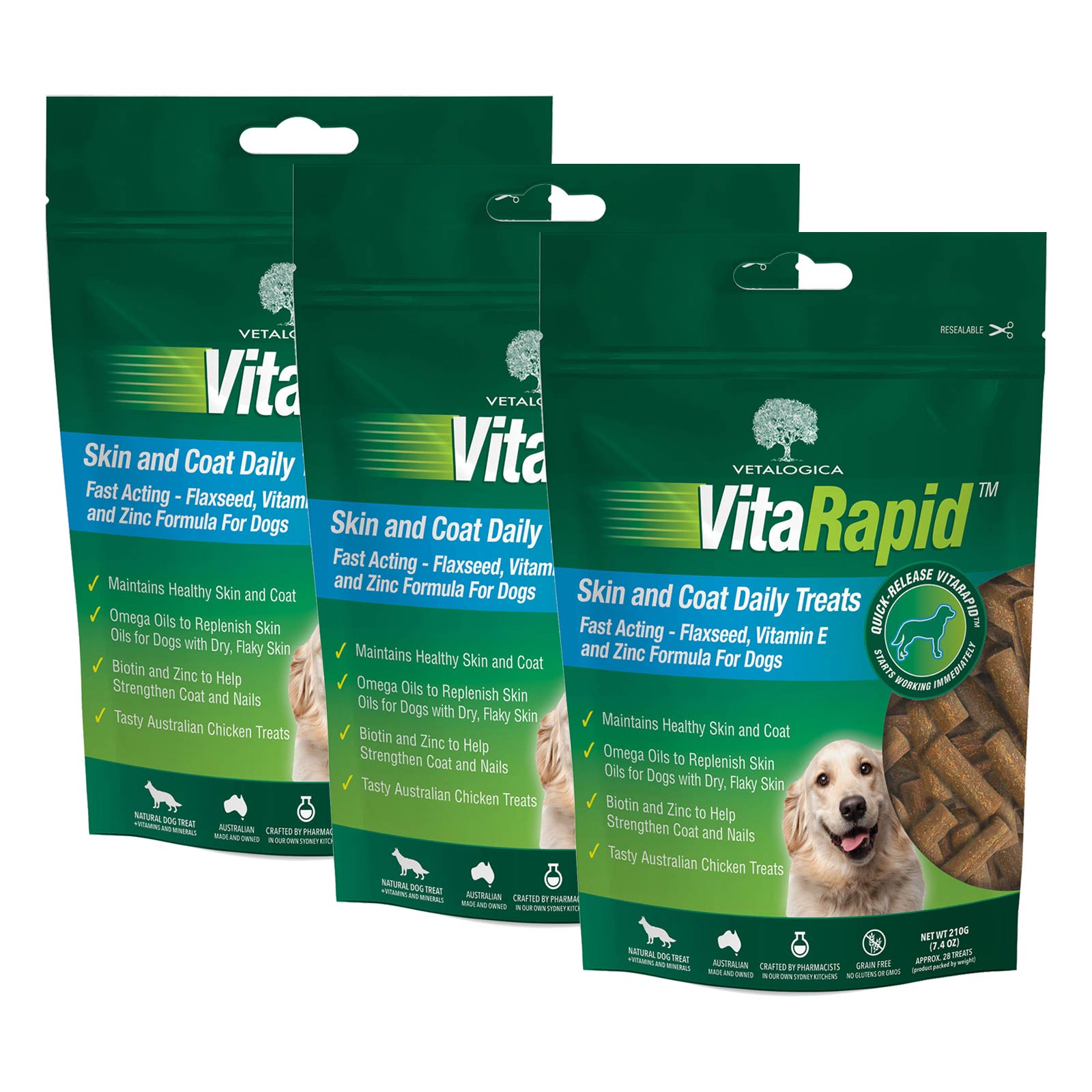 Vetalogica VitaRapid Grain Free Skin And Coat Daily Treats For Dogs x 3 ...