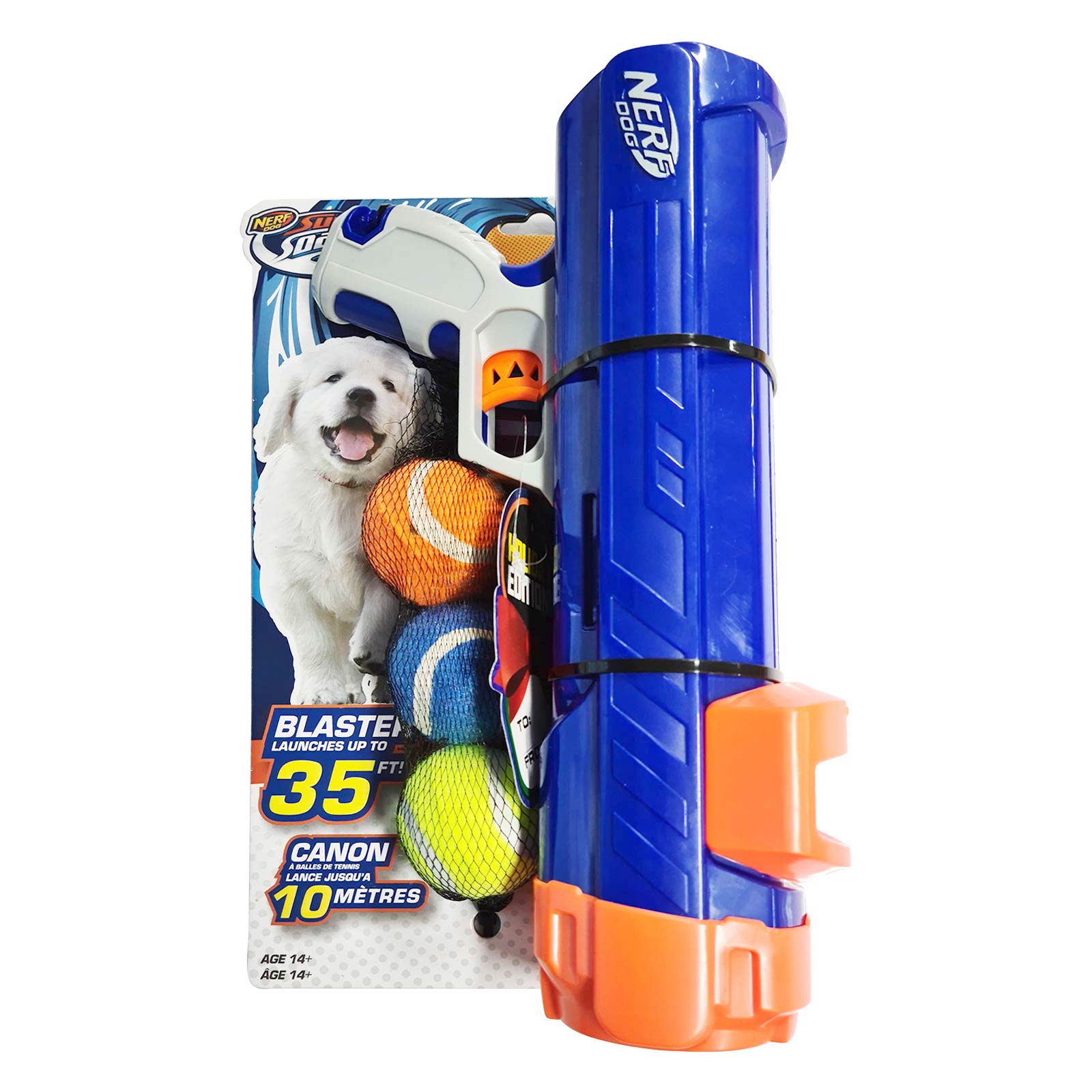 Nerf Dog Tennis Ball Blaster Small 30cm with 3 x 2" squeak balls
