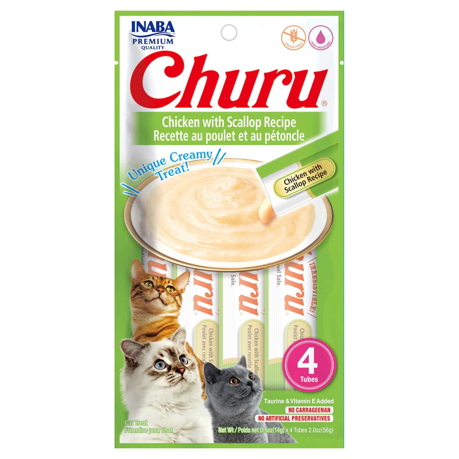 Inaba Churu Creamy Puree Chicken With Scallop Cat Treat Tubes 4 Pack ...