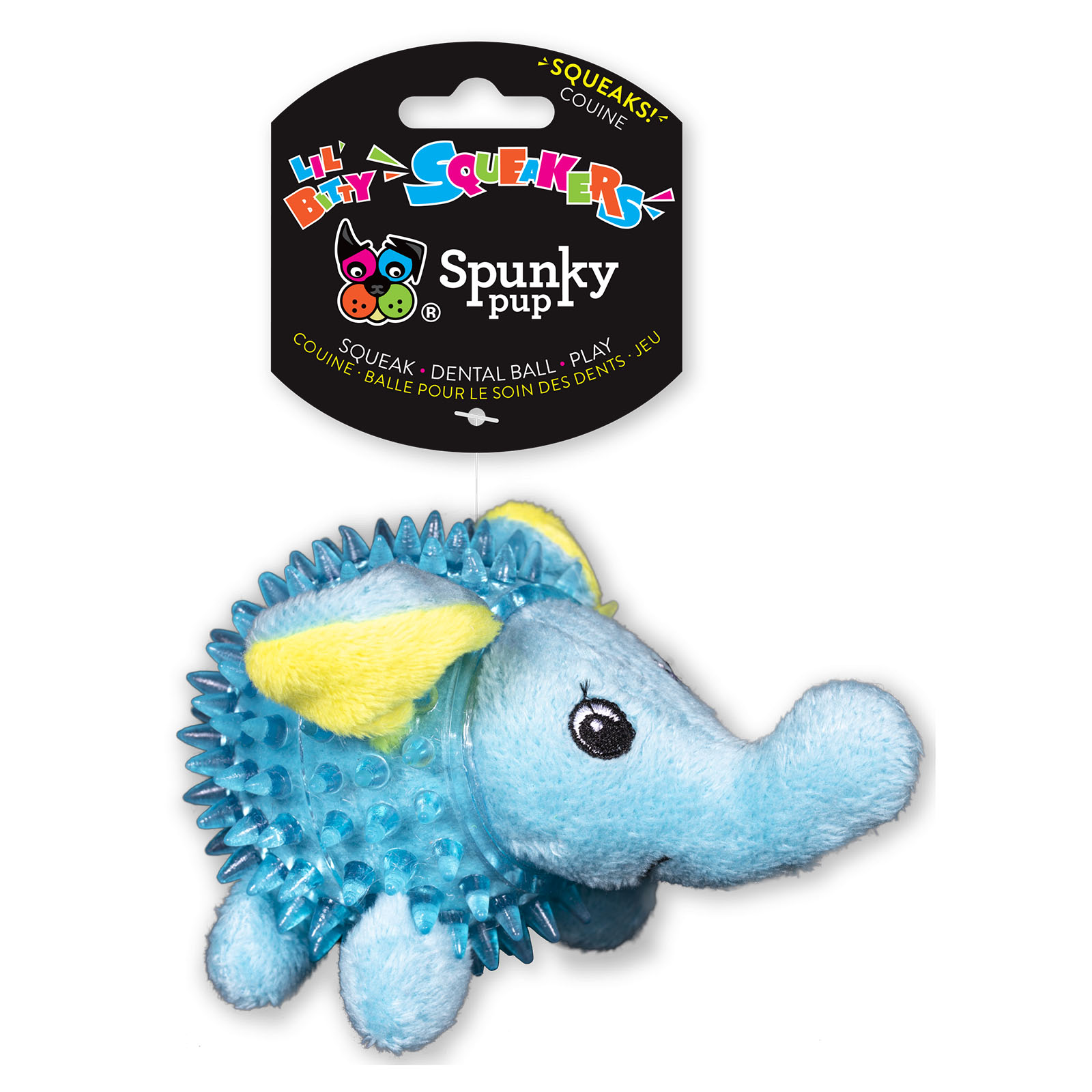Spunky Pup Lil Bitty Squeakers Spikey Ball Elephant Plush Toy For Dogs