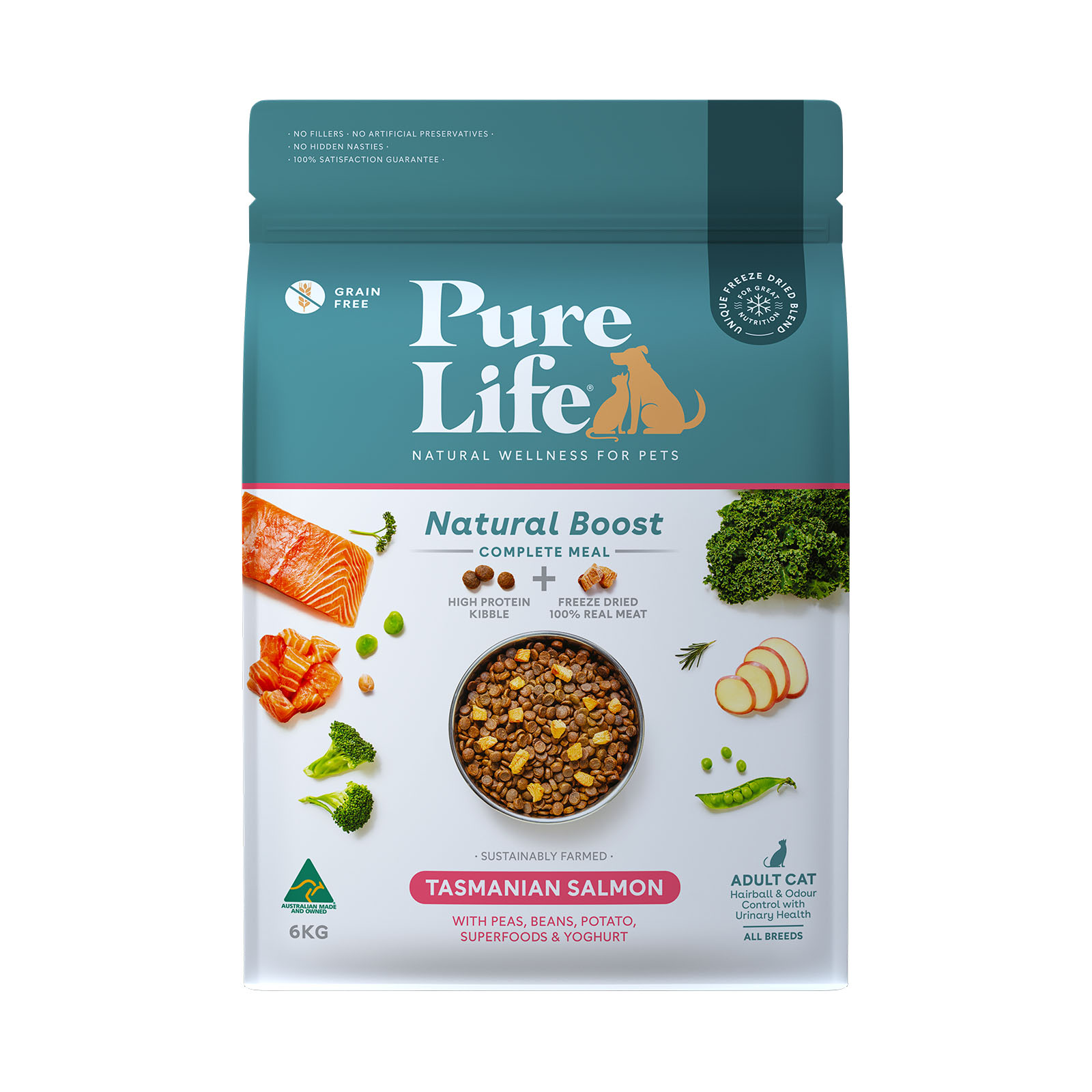 Pure Life Natural Boost Salmon Grain Free Freeze Dried Adult Cat Food ...