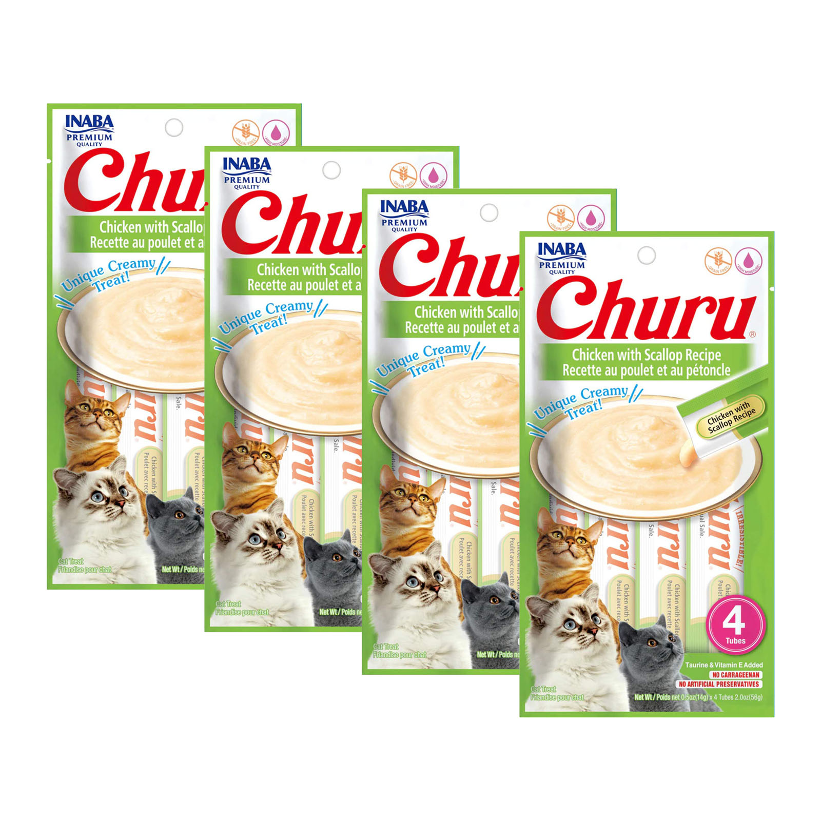 Inaba Churu Creamy Puree Chicken With Scallop Cat Treat Tubes 16 Pack ...