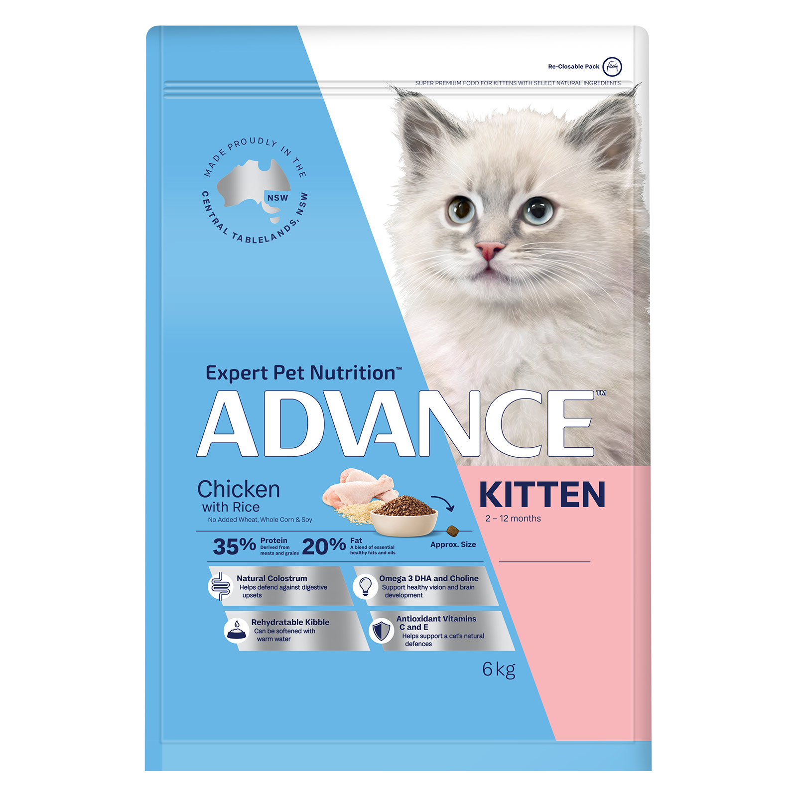 Advance Chicken With Rice Kitten 2-12 Months Dry Cat Food 6kg - $72.86